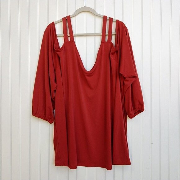 Torrid Orange Cold Shoulder Crepe Cut Out Top Plus Size 5X NWT Balloon Sleeve - Picture 2 of 9